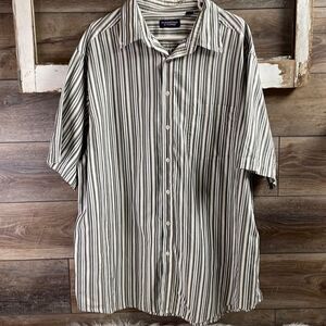 Roundtree & York Womens Collared Striped Dress Shirt, 2XLT, Black, White Tan